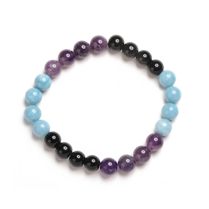 Natural 8mm stone bead bracelet with purple, black and blue tiger eye onyx spheres