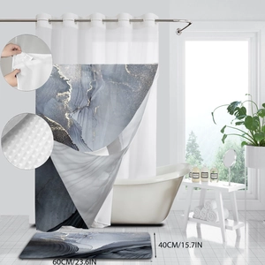 Détails du motif marbre gris et du tissu gaufré sur un rideau de douche imperméable