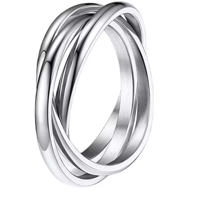 Detail view showing three interlocking titanium steel bands with polished and brushed finish