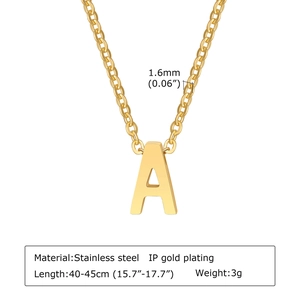 Gold plated stainless steel necklace featuring a polished uppercase letter A pendant