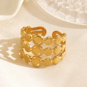 Anello Aperto A 3 Strati Con Dischi Tondi Acciaio Inossidable Placcato Oro Geometrico Regolabile Per Donna