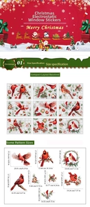 Detaillierte Größentabelle für 9 Blatt Weihnachts-Kardinalvogel Fensteraufkleber Set