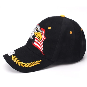 Men's black cotton baseball cap with eagle embroidery and USA flag details