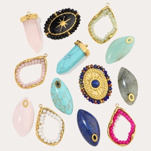 French style natural stone and stainless steel drop pendants for DIY jewelry making