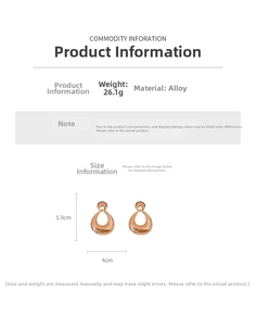 Detail of large polished rose gold teardrop earrings with dimensions and weight