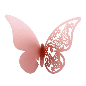 3D metallic pink butterfly wall sticker with hollow floral laser cut decorative design