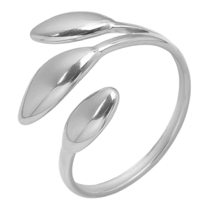 Detailaufnahme der 304 Edelstahl Ring mit poliertem Dreiblatt Design und offener Form