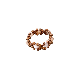 Retro bohemian stretch ring featuring bronze metallic beads and white faceted glass stones