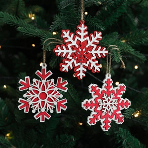 Christmas Wooden Snowflake Ornaments Hanging Pendants Nordic Style Double Layer Laser Cut Festive Tree Home Decor Hemp Rope