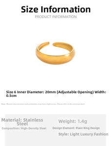 Size guide for minimalist 18K gold plated stainless steel ring with 0.5cm width