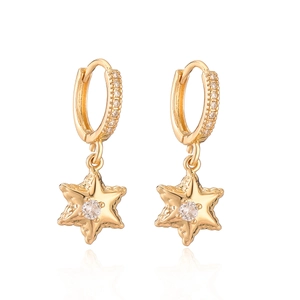 Elegant gold plated star pendant hoop earrings with shimmering cubic zirconia stones