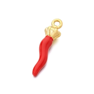 Fashionable red enamel chili pepper pendant with gold-plated ring for DIY jewelry making