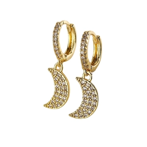 Exquisite 18K gold plated hoop earrings with micro-set zircon moon pendants for women