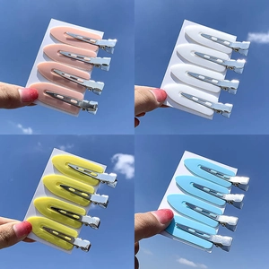 Pastel leaf-shaped no-bend hair clips set in pink, white, yellow, and blue colors