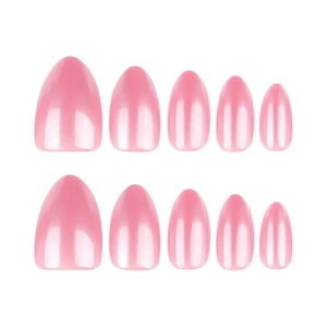 Unghie finte a mandorla corte in rosa traslucido con polvere specchio set da trenta