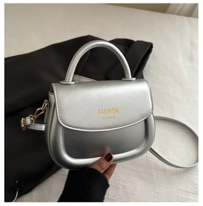 Detailansicht der silbernen Satteltasche mit Metallic-Finish und Schriftzug