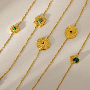 French vintage gold-plated stainless steel necklace with green turquoise stone pendant
