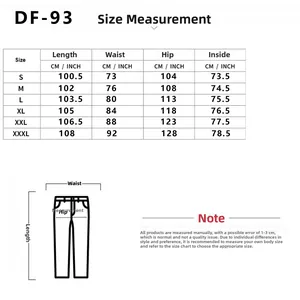 Tableau des tailles détaillé pour pantalons en velours côtelé avec mensurations