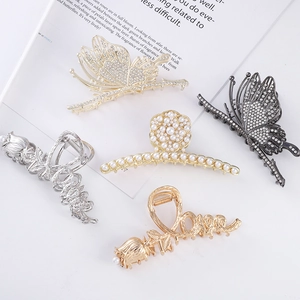 Metal Hair Claw Clip Alloy Rhinestone Artificial Pearl Butterfly Rose Tulip Flower Hair Styling Accessory For Women