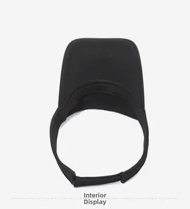 Detailed interior view of black sun visor showing sweatband and adjustable velcro strap