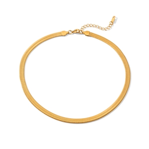 Polished 18K gold stainless steel herringbone snake chain necklace for women