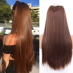 Extension de cheveux V-part longue raide synthétique marron 4 pinces perruque détail