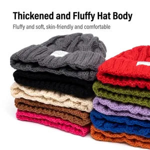 Fashionable oversized knit beanies in multiple colors including black and grey