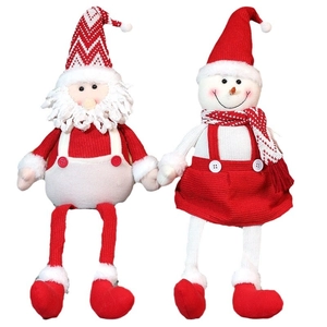 Poupées de Noël en peluche avec Père Noël et Bonhomme de neige en tissu tricoté