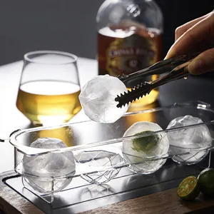 Food-grade transparent diamond-cut ice ball mold set for round crystal clear whisky ice spheres