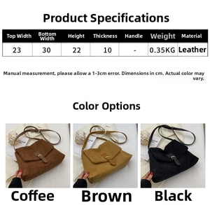 Tabella taglie borsa in pelle scamosciata 30x22x10 cm nei colori caffè, marrone e nero