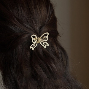 Butterfly Hair Claw Clip Gold Alloy Hollow Out With Faux Artificial Pearl Elegant French Style Hair Accessories For Women