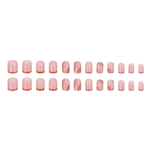 Faux ongles à coller avec pointes French rouges et motifs d'agrumes et d'oranges