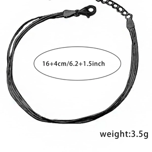 Double-layered black multi-strand bracelet in titanium steel with lobster clasp and chain