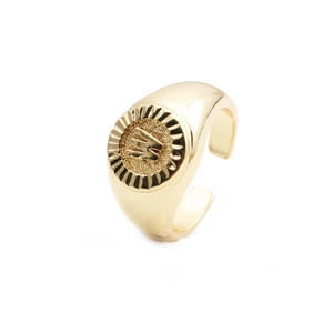 Detailed view of vintage gold plated signet ring featuring the initial letter W