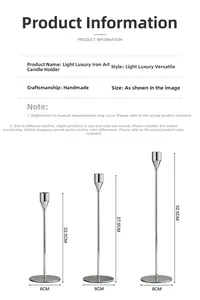 Size specifications for European style iron candlesticks in three different heights