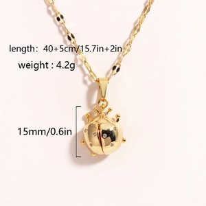 Golden enamel ladybug pendant necklace with crystals on O-chain for women