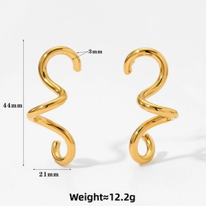 Detailed dimensions of gold spiral hoop earrings with 44mm height and 21mm width size