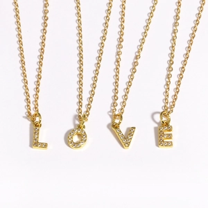 Women Zircon Inlaid Initial Letter Pendant Necklace Copper Gold Tone Adjustable O-Chain Jewelry Accessory Fashion Gift
