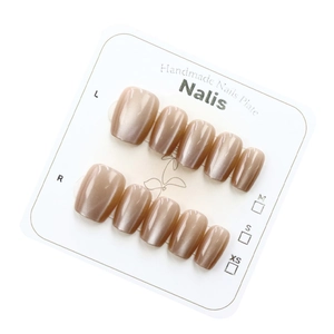 Unghie fatte a mano effetto cat-eye champagne, set da 10 pezzi su scheda taglie