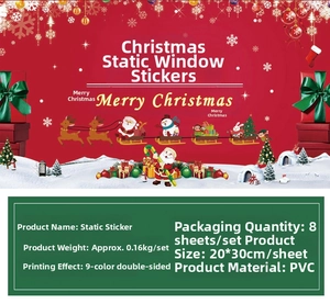 Detailed specification of 8-sheet PVC Christmas window stickers with Santa and reindeer
