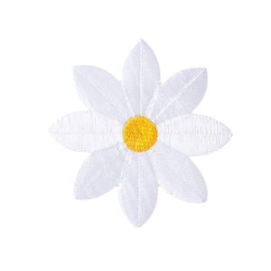 White daisy flower embroidery patch with yellow center for clothing decoration