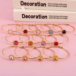 Elegant 18k gold plated stainless steel bracelets set with colorful square zircons