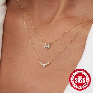 S925 sterling silver gold teardrop necklaces with marquise and round cubic zirconia