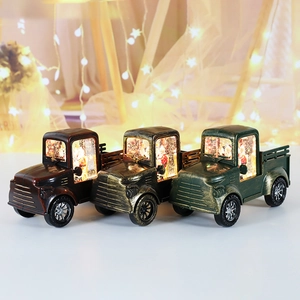 Retro Christmas truck lanterns in red, bronze and green with warm LED glowing lights