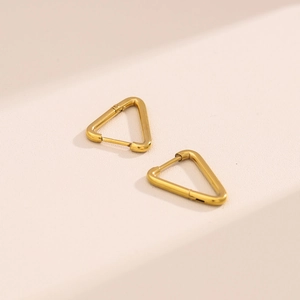 Polished 18K gold stainless steel triangle hoop earrings with a minimalist geometric design