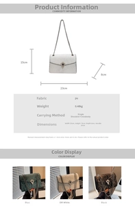 Detailed view of snake skin texture handbag with metal chain and crystal buckle size chart