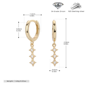 Spécifications de taille pour boucles d'oreilles créoles en argent 925 et étoiles en zircon