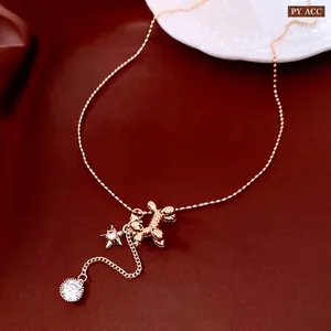 14K gold plated balloon dog pendant necklace with star and zircon on red silk
