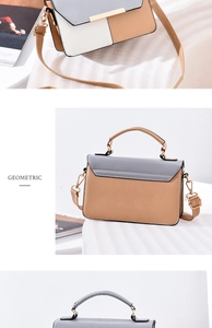 Detail showing geometric tricolor handbag with gold lock on pleated textured background