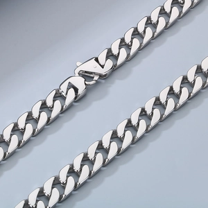 Silver 15mm flat-cut Cuban link chain necklace for men with durable spring clasp